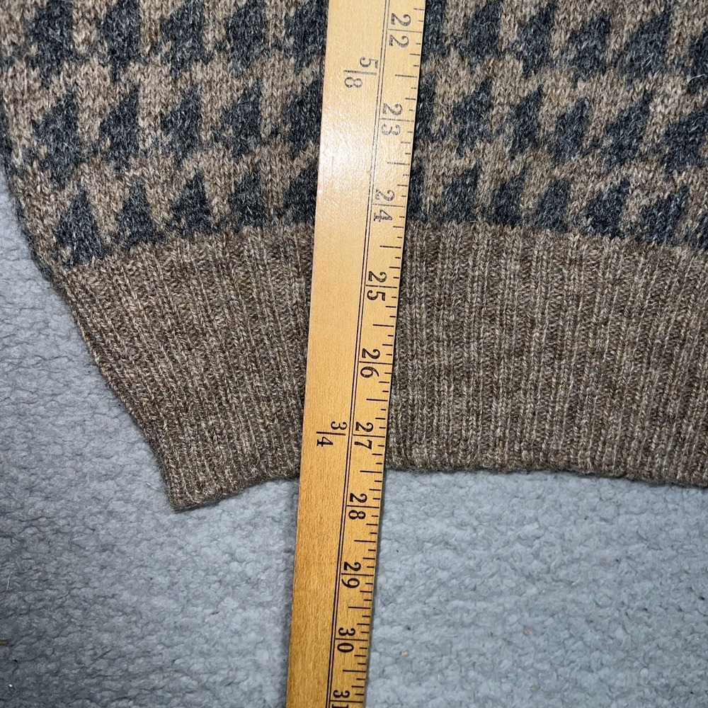 VTG Mountain Express Sweater Men's Sz M Beige Houndstooth Pure Wool Grandpacore - Picture 5 of 6